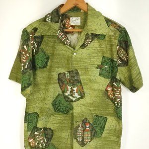 Vtg Casual Ceire Hawaiian Shirt Men's Med? Multicolor Tiki Village Honolulu